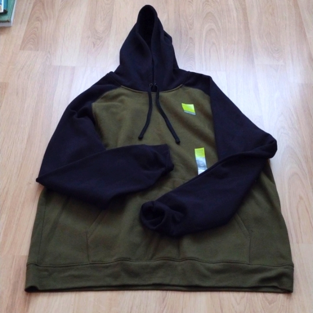 Hoodie Men's Color blocked black & olive green XXL NWT